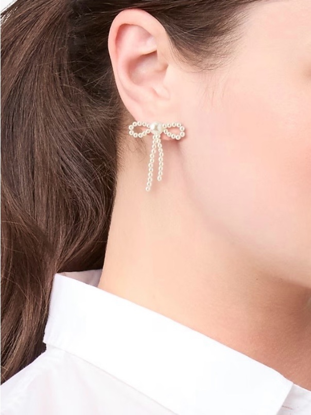 J. Crew Pearl Bow Drop Stud Earrings - White - Picture 6 of 7